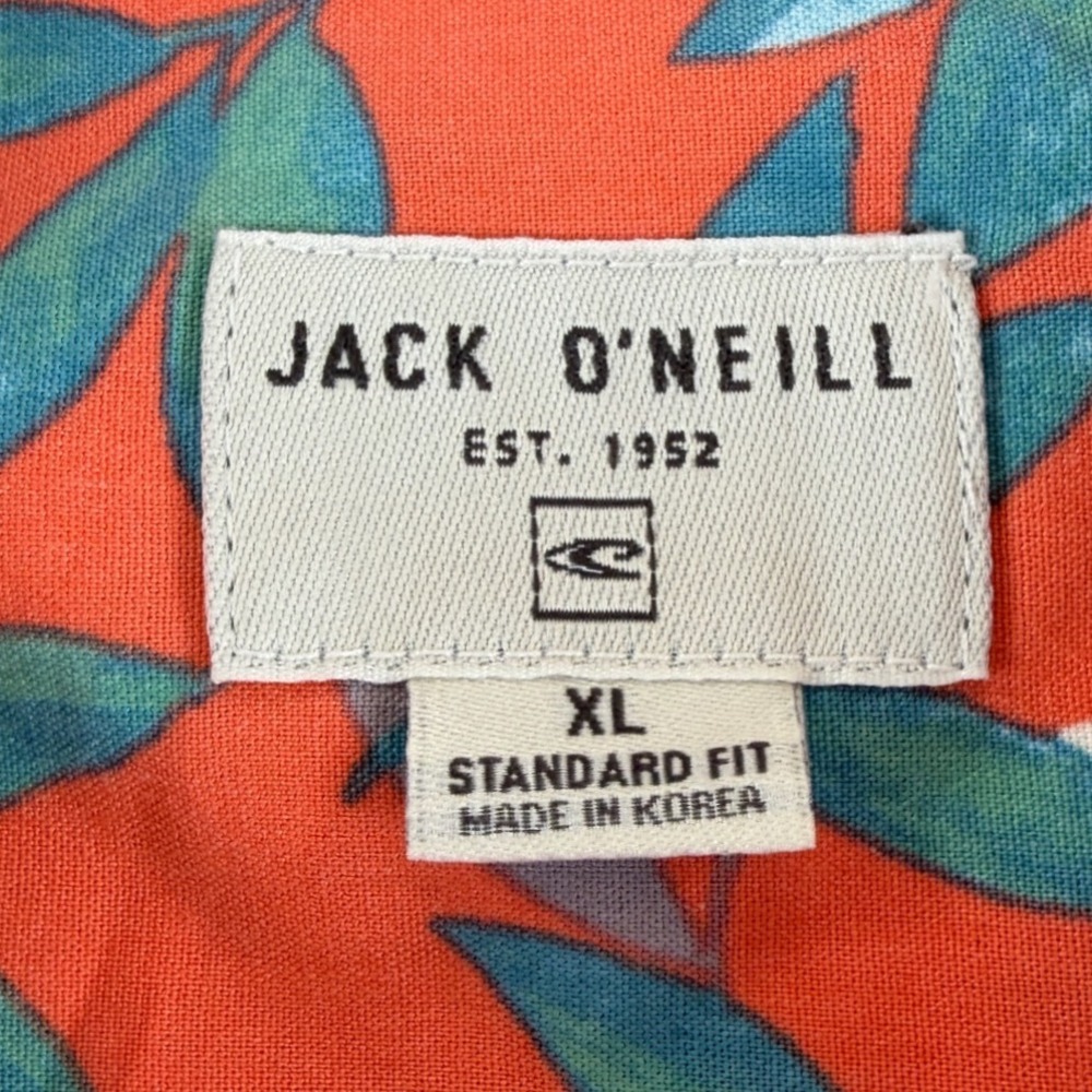 Jack O'Neill Mens‎ XL Standard Fit Short Sleeve Tropical Leaf Print Shirt Orange - Picture 4 of 4